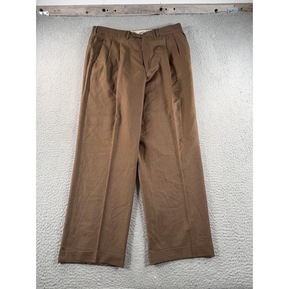 Santorelli Como 2 Dress Pants Luxury Serge Mens 34x28 Brown Pleated Wool Italy